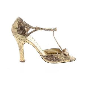 Juicy Couture Gold Heels Open Toe Sandals T-Strap Bow Size 8